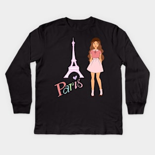 Paris and girl Kids Long Sleeve T-Shirt